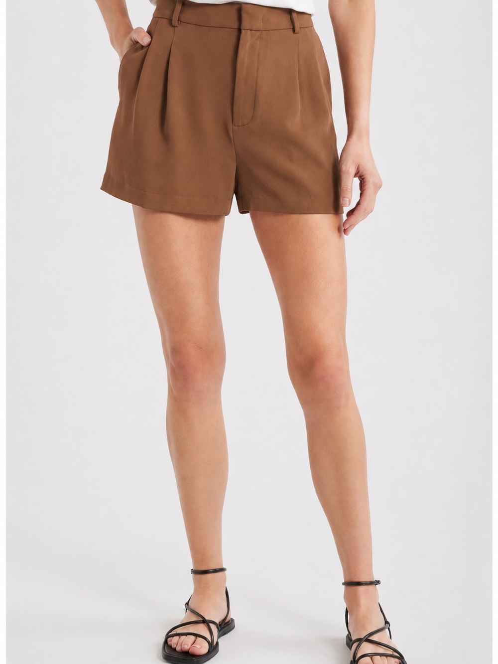 Nine West Brown High-Waist Tailored Pleated Shorts